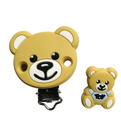 Clip silicone et sa perle ours couleur ocre