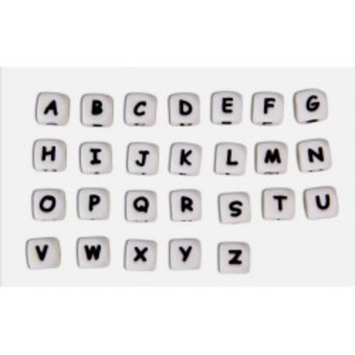 Lettre alphabet silicone, perle silicone, perle alphabet, cube 12 x 12, vendu à l'unité