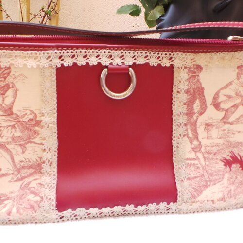 Lancel x toile de jouy sac épaule bandoulière anse cuir rouge et dentelle ancienne vintage fête des mères pères