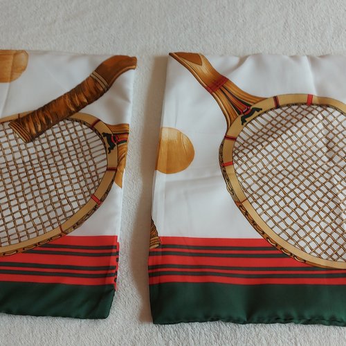 Tennis x 2 housses de coussin raquettes balles manches rouge vert luxe création unique france fait main cadeaux anniversaire saint valentin