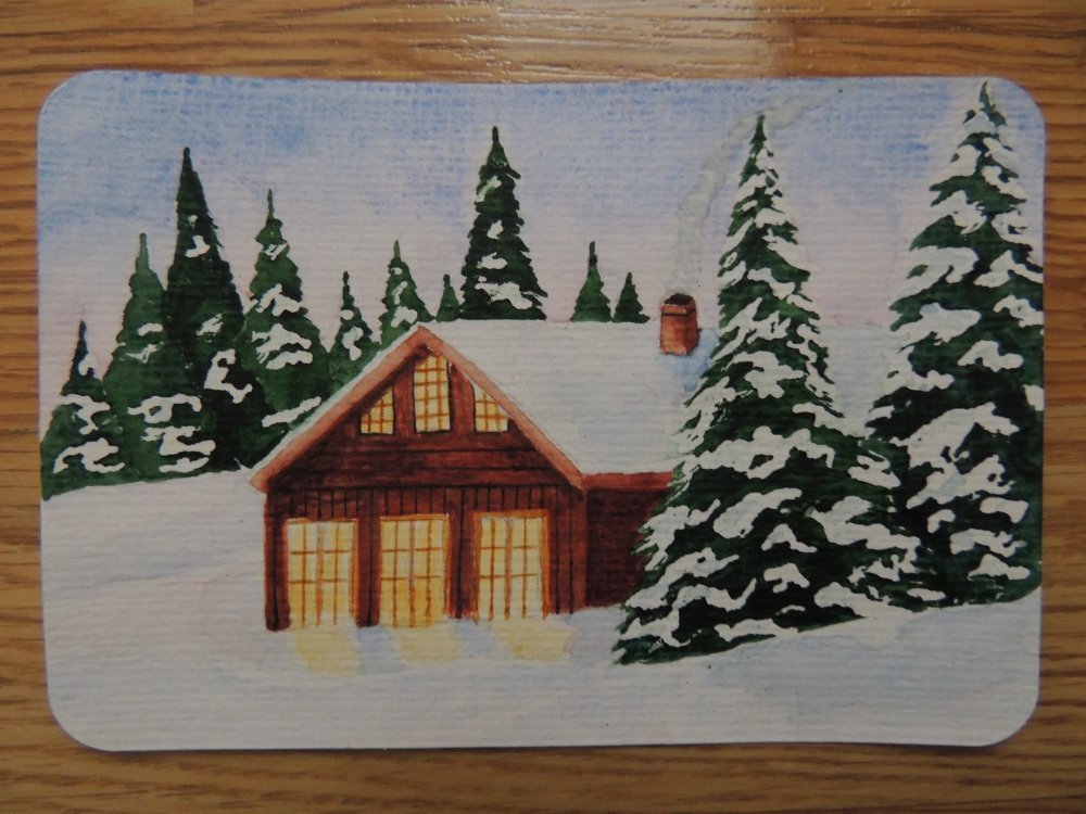 Carte De Noel A L Aquarelle Chalet Sous La Neige Un Grand Marche