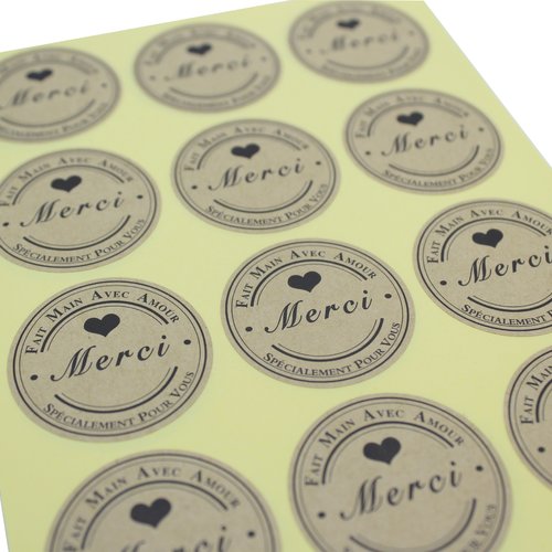 72 stickers "merci fait main avec amour"