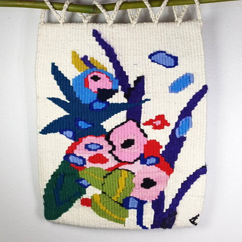 Tapisserie/tenture artisanale, tissée sur métier à haute lisse, motif jungle, abstrait