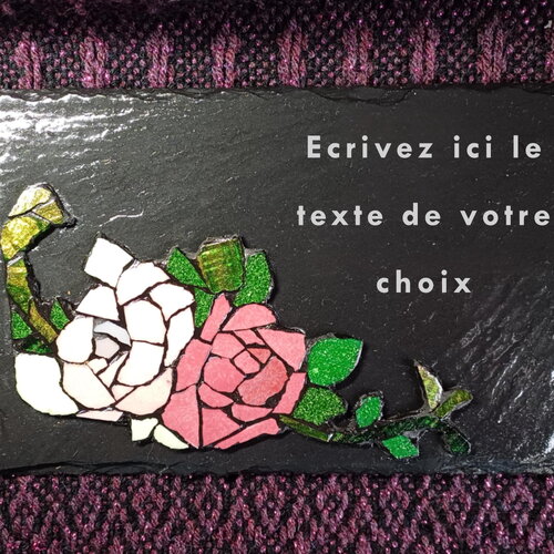 Plaque funéraire personnalisable en ardoise et mosaïques, ornement, commémoration, hommage, décès, tombe