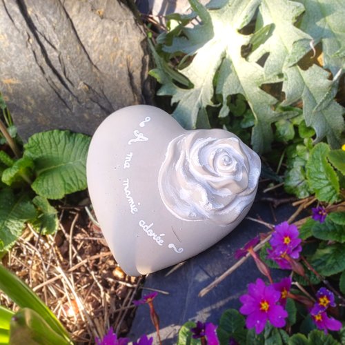 Gros cœur avec fleur, message personnalisé, intérieur/extérieur