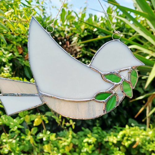 Suspension les rameaux, décoration oiseau en verre, vitrail, paix