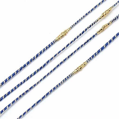 Fil cordon nylon métallique bleu et or pour bracelet perles shamballa macramé création bijoux ø 1.5mm 