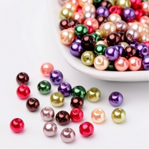 Lot 50 perles rondes en verre nacrees multicolore appret bijoux 6 mm neuf 