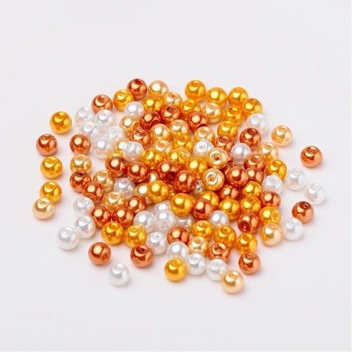 Lot 50 perles rondes en verre nacrees orange appret bijoux 6 mm neuf 