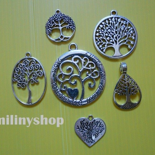 Lot de 6 breloques charms pendentifs perles scrapbooking thème arbre de vie neuf 