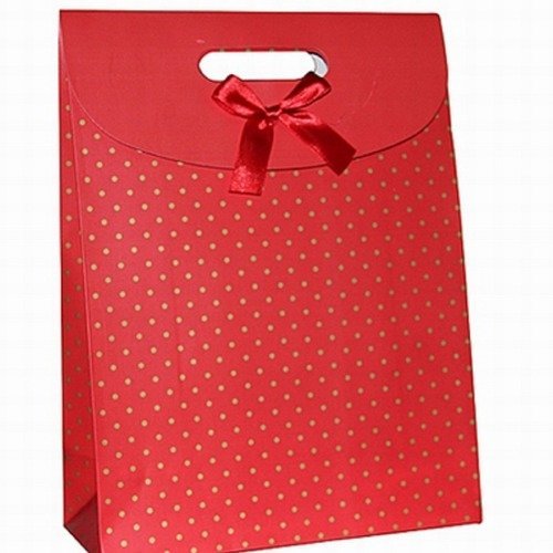 1 boite cadeau cartonnée sac sachet fantaisie avec velcro 16x12.5x6 rouge pois or