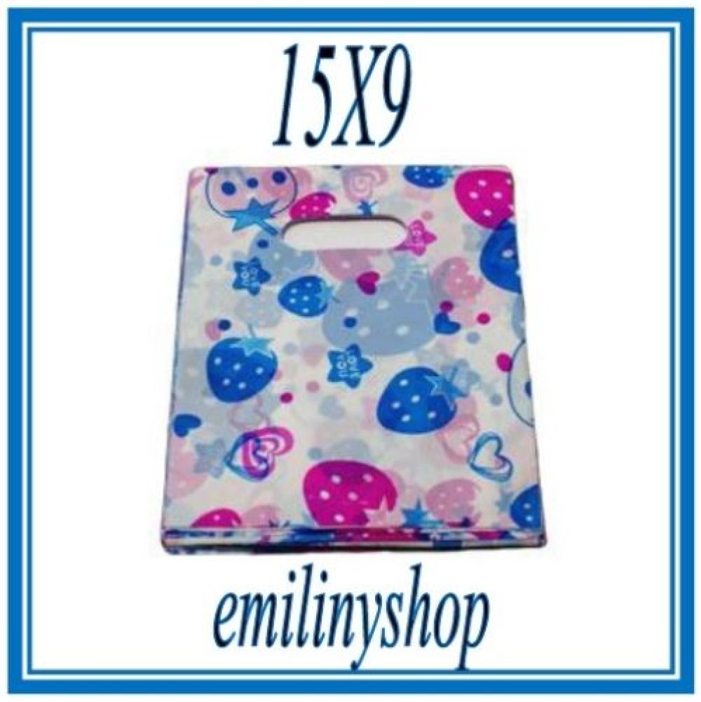 Lot 50 pochettes sac sachet plastique fantaisie 15x9 fraise bleu  cadeaux,bijoux - Un grand marché