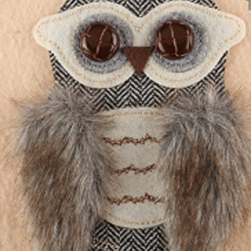 Ecusson patch applique a coudre avec poil hibou chouette animal customisation vêtement