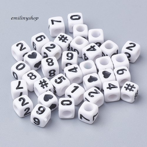Lot 10 perles chiffre au choix nombre cube blanc/noir bijoux 6 mm de 1 -9  neuf