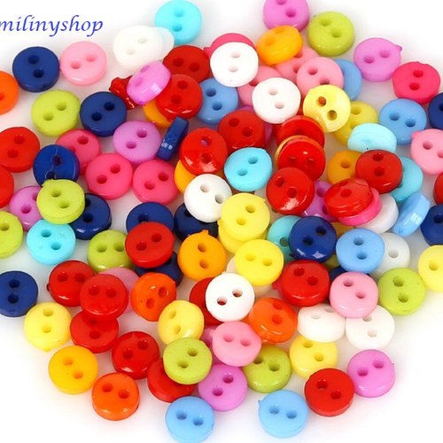 Lot 20 mini boutons rond 2 trous multicolore 6 mm neuf