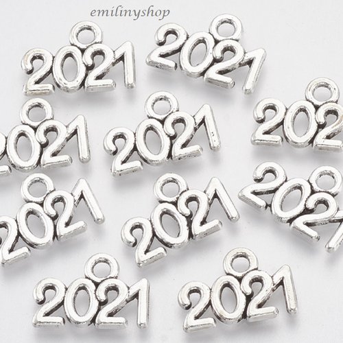 Lot de 10 breloques charms pendentifs perles scrapbooking date 2021 neuf