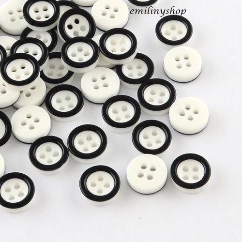 Lot 20 boutons 11 mm noir blanc 4 trous neuf