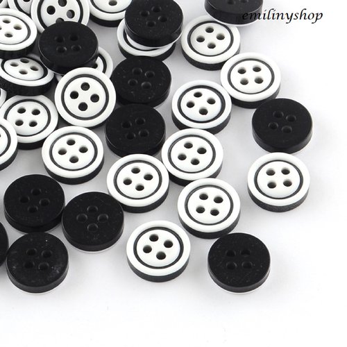 Lot 20 boutons 11 mm noir blanc 4 trous neuf
