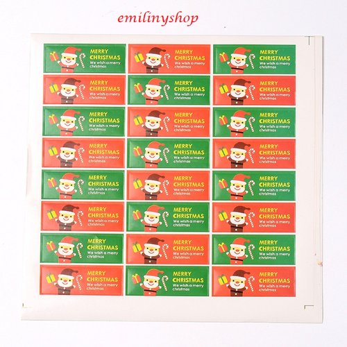 Lot 48 etiquettes stickers joyeux noel merry christmas rouge vert neuf