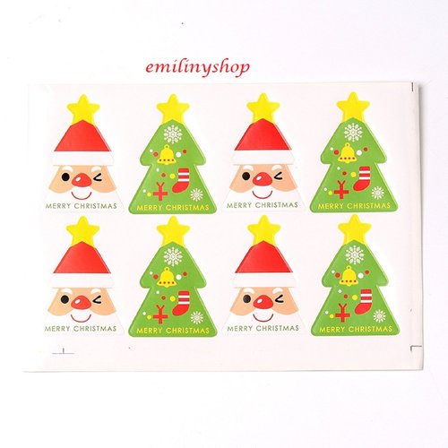 Lot 40 etiquettes stickers joyeux père noel merry christmas rouge vert neuf