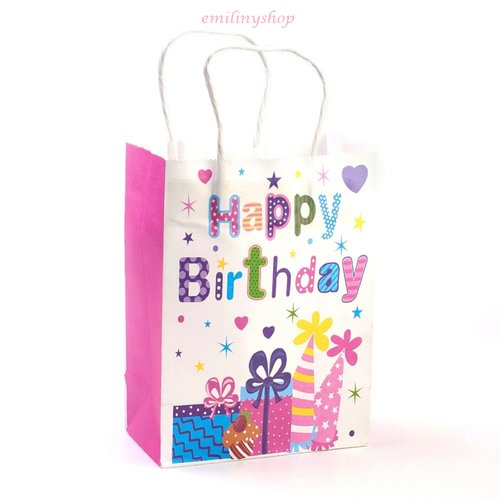 1 sac cadeau papier carton sachet fantaisie happy birthday joyeux anniversaire 21x15x8 cadeaux