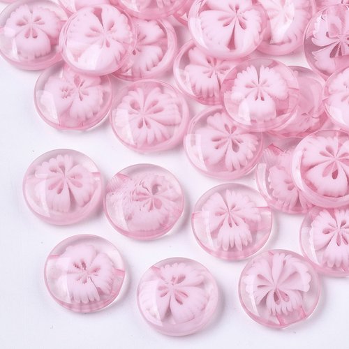 Lot 20 boutons fleur 14 mm translucide rose neuf