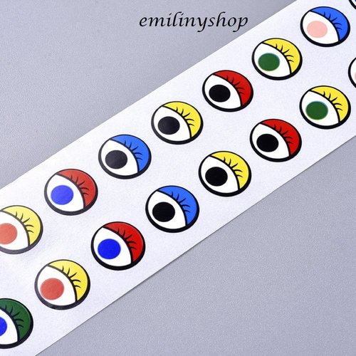Lot 50 paires etiquettes stickers yeux oeil multicolores neuf