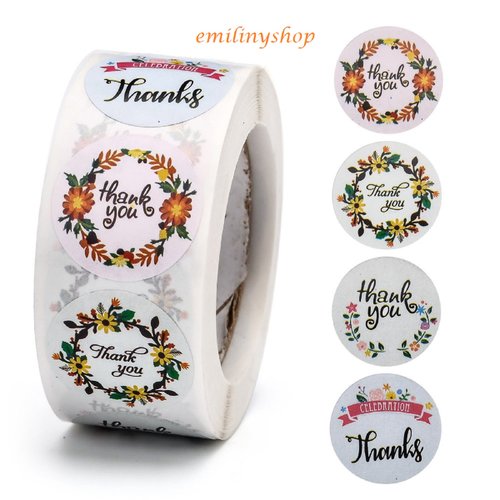 Lot 50 etiquettes stickers merci thank you multicolore fleur printemps neuf