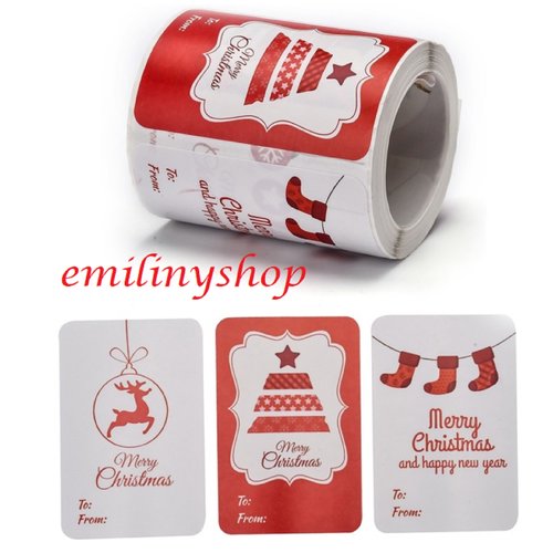 Lot 25 etiquettes stickers joyeux noel merry christmas rouge neuf