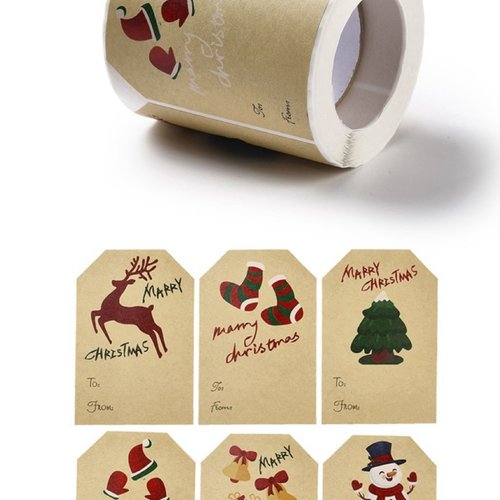 Lot 25 etiquettes stickers joyeux noel merry christmas beige neuf