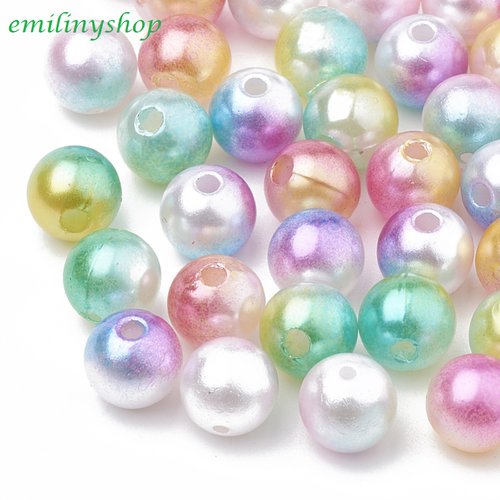 Lot 50 perles rondes acrylique reflet multicolores 8 mm neuf