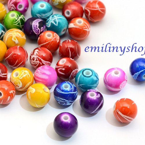 Lot 50 perles rondes acrylique multicolores 8 mm neuf