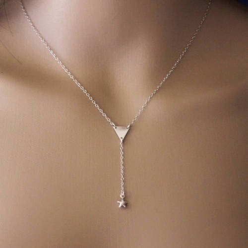 Collier argent massif avec triangle et pendentif étoile