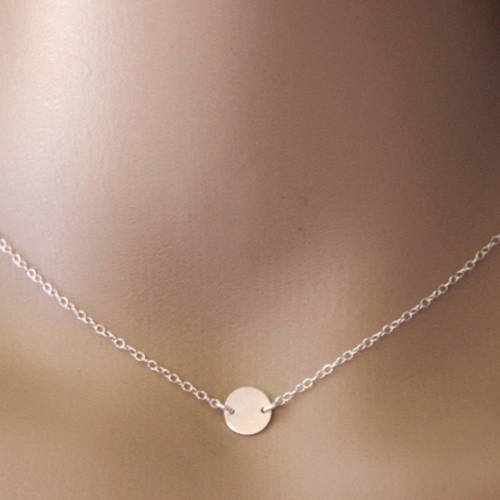 Collier minimaliste ras de cou en argent massif 925 avec médaille ronde
