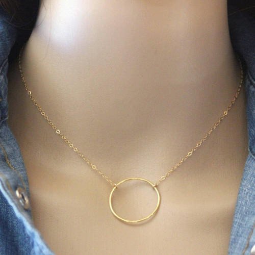 Collier minimaliste en or gold filled pendentif anneau de 24mm