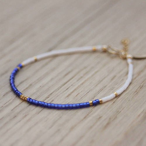 Bracelet plaqué or gold filled et perles miyuki bleu cobalt et blanc