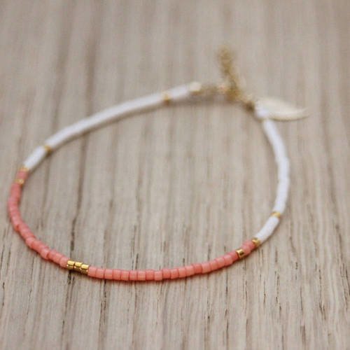 Bracelet plaqué or gold filled et perles miyuki corail et blanche
