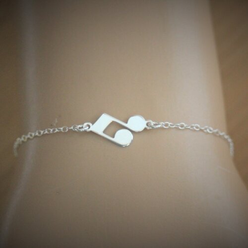 Bracelet minimaliste en argent massif pendentif note de musique double croche