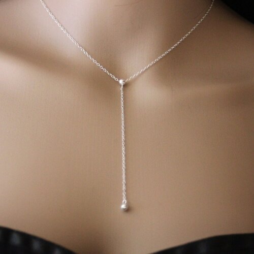 Collier en y minimaliste en argent massif style cravate pendentif boule