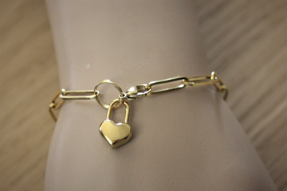 Bracelet gros maillons chaine rectangle en acier inoxydable doré