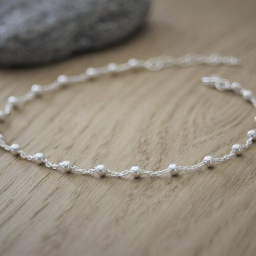 Bracelet chaine de cheville minimaliste en argent massif chaine perlée