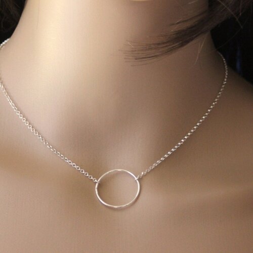 Collier minimaliste ras de cou en argent massif 925 pendentif anneau de 2cm