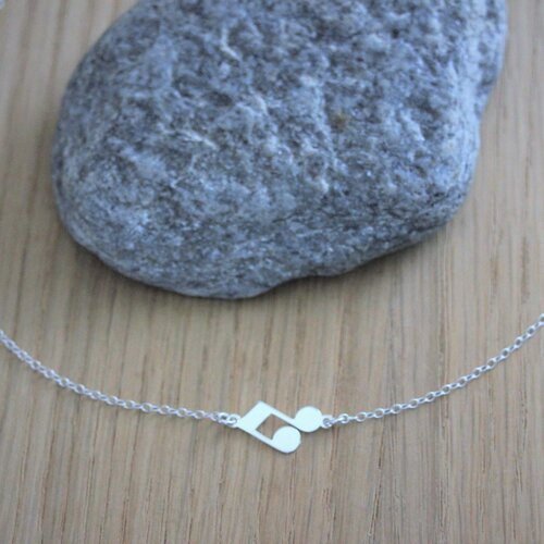 Collier minimaliste en argent massif pendentif note de musique double croche