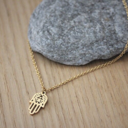 Collier minimaliste en acier inoxydable doré pendentif main de fatma
