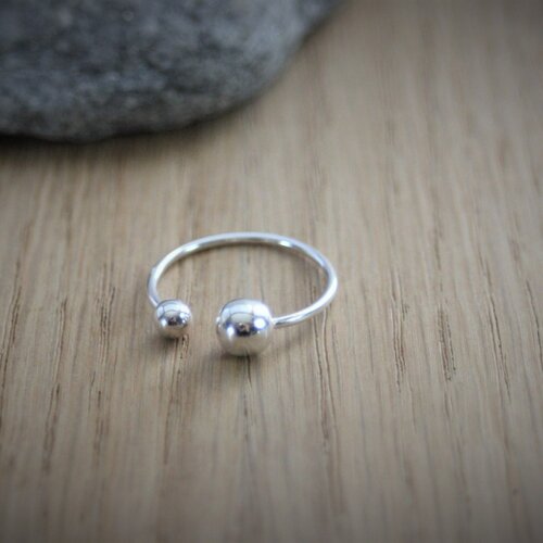 Bague ajustable boules en argent massif taille réglable