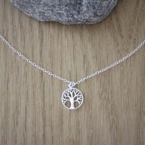 Collier minimaliste en argent massif 925 pendentif arbre de vie
