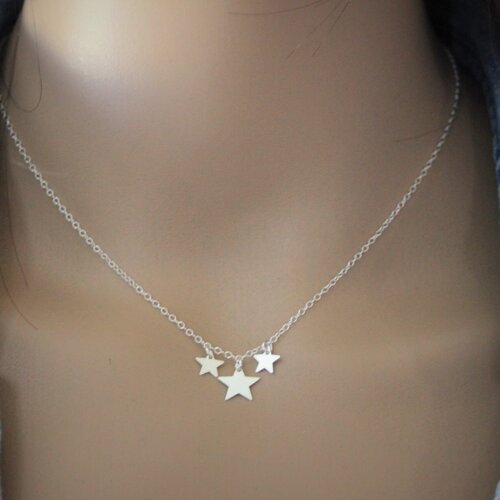Collier minimaliste ras de cou en argent massif 3 étoiles