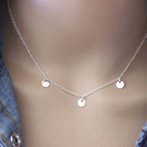 Collier minimaliste ras de cou en argent massif 3 médailles rondes