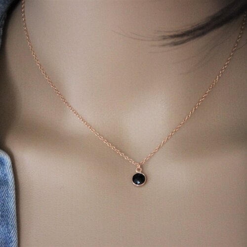 Collier en argent massif 925 plaqué or rose pendentif spinelle noire