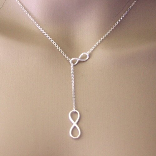 Collier cravate double infini en argent massif